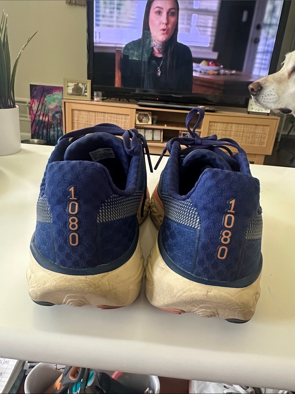 New Balance 1080 Women's Navy Blue with Pink Accent Running Sneakers - Picture 4 of 6